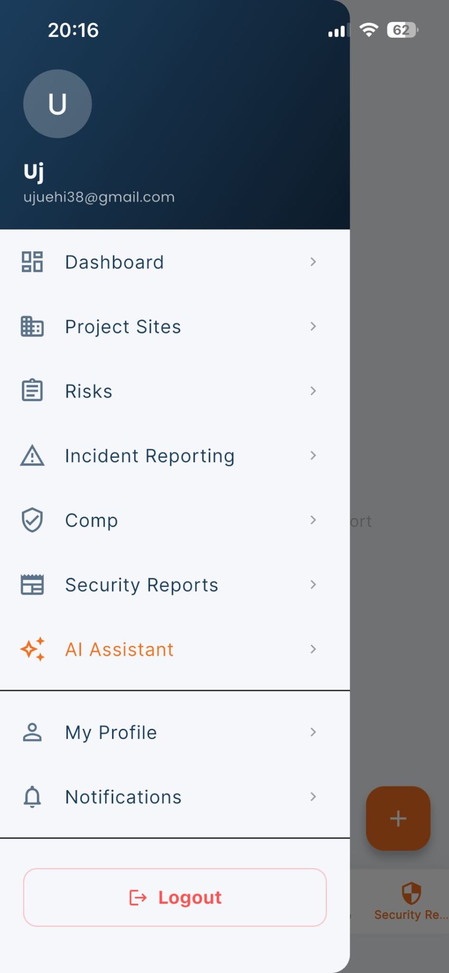 Oberon EHS dashboard menu